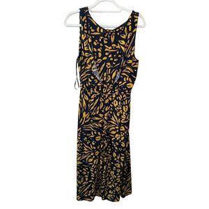 Nicole Miller Jumpsuit Women's L Black Leaf Print Cropped Wide-Leg Sleeveless